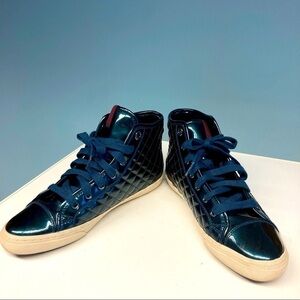 GEOX Respira Sz 7 Kalispera Green Blue Hue Quilted High Top Lace Up Sneakers